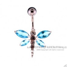 Navel bar with crystal dragonfly.