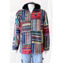 Zip Front Brushed Cotton Patchwork Hooded Jacket
