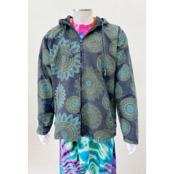 Zip Front Fleece Lined Flower Mandala Print Hooded Jacket