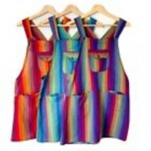 BLUE Rainbow Striped Fair Trade Short Dungaree Pinafore Dress
